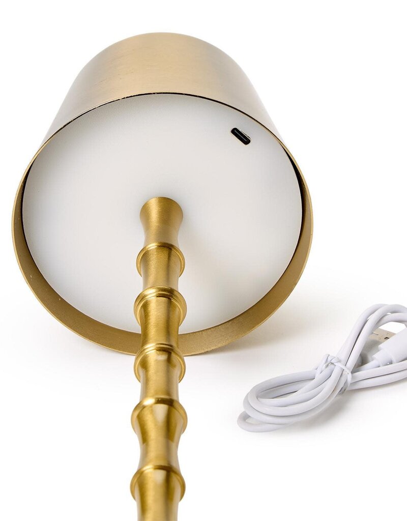 TWO'S COMPANY LED CORDLESS GOLD BAMBOO TABLE LAMP