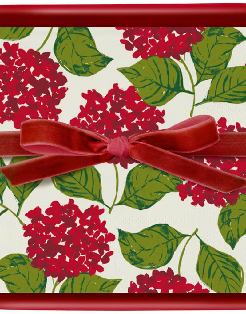 SANTA BARBARA COCKTAIL NAPKIN SET-RED HYDRANGEAS