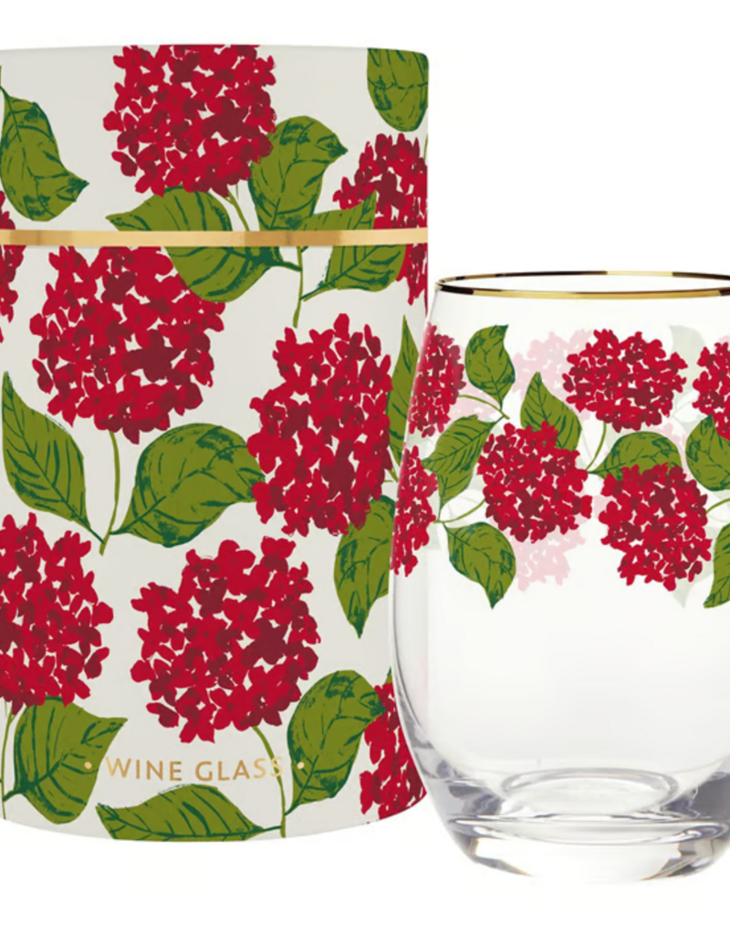 SANTA BARBARA STEMLESS WINE GLASS-RED HYDRANGEAS