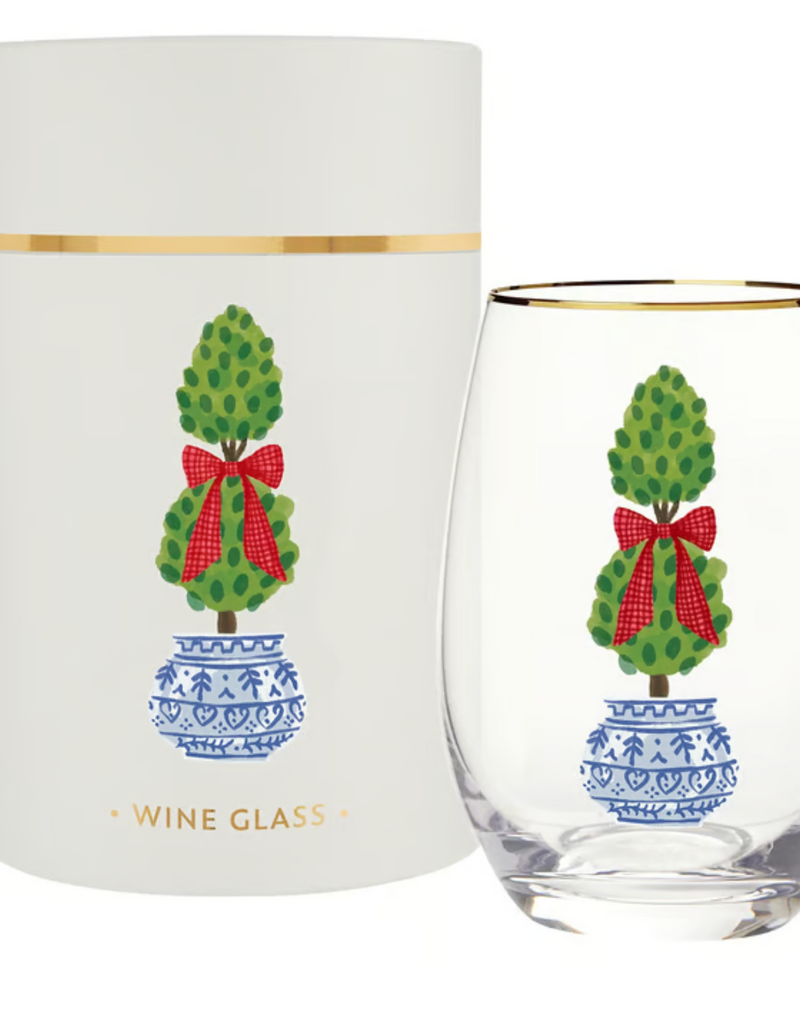 SANTA BARBARA STEMLESS WINE GLASS-CHRISTMAS TOPIARY