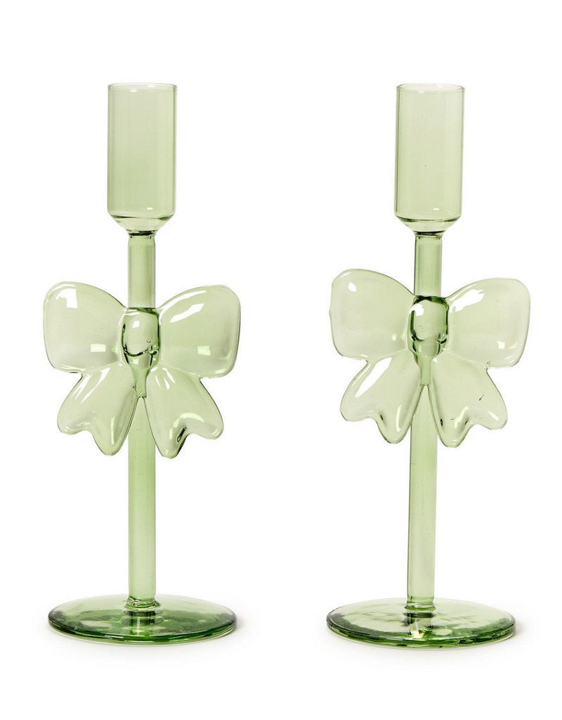 TWO'S COMPANY BOW CANDLEHOLDER GREEN
