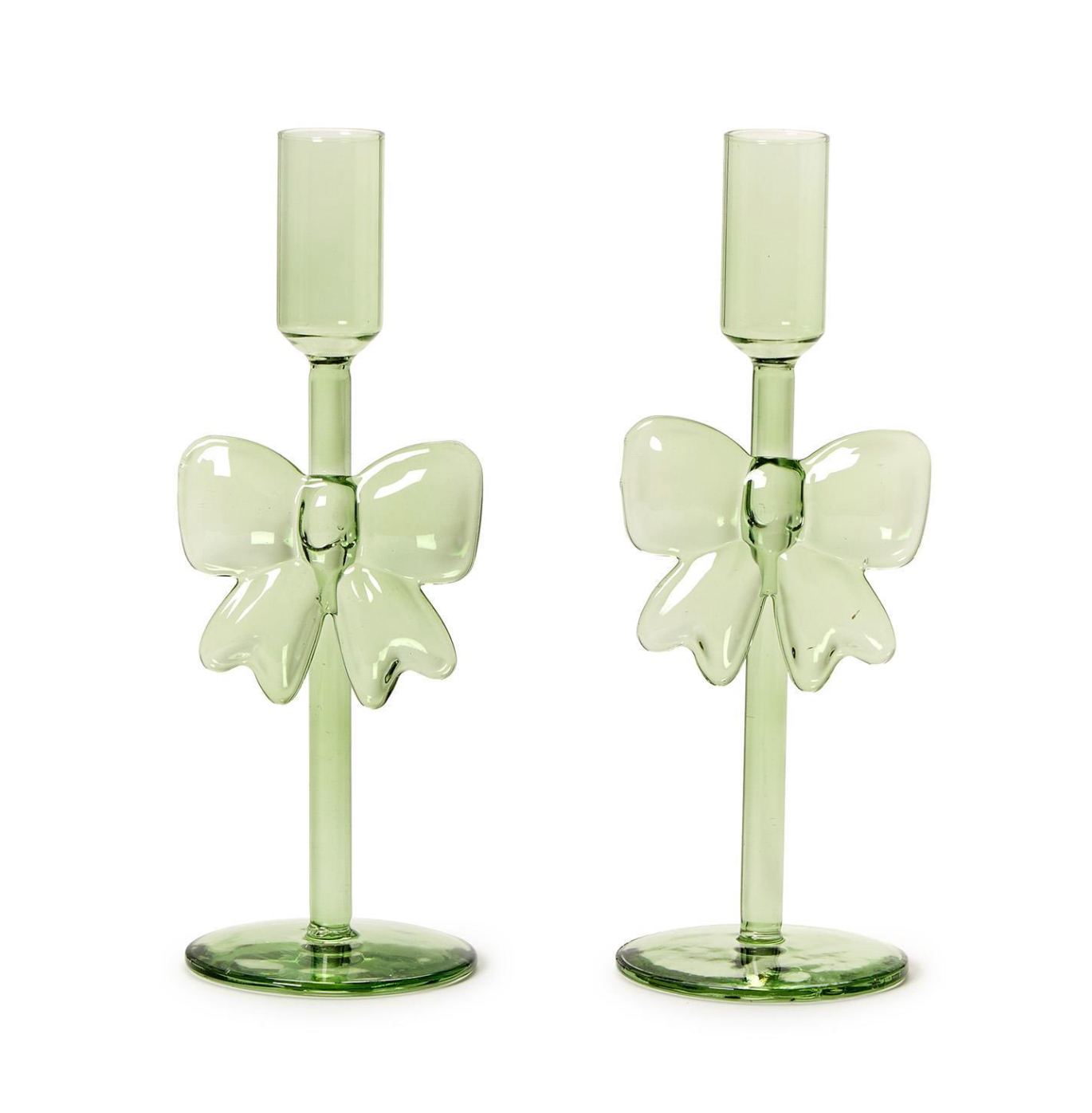 TWO'S COMPANY BOW CANDLEHOLDER GREEN