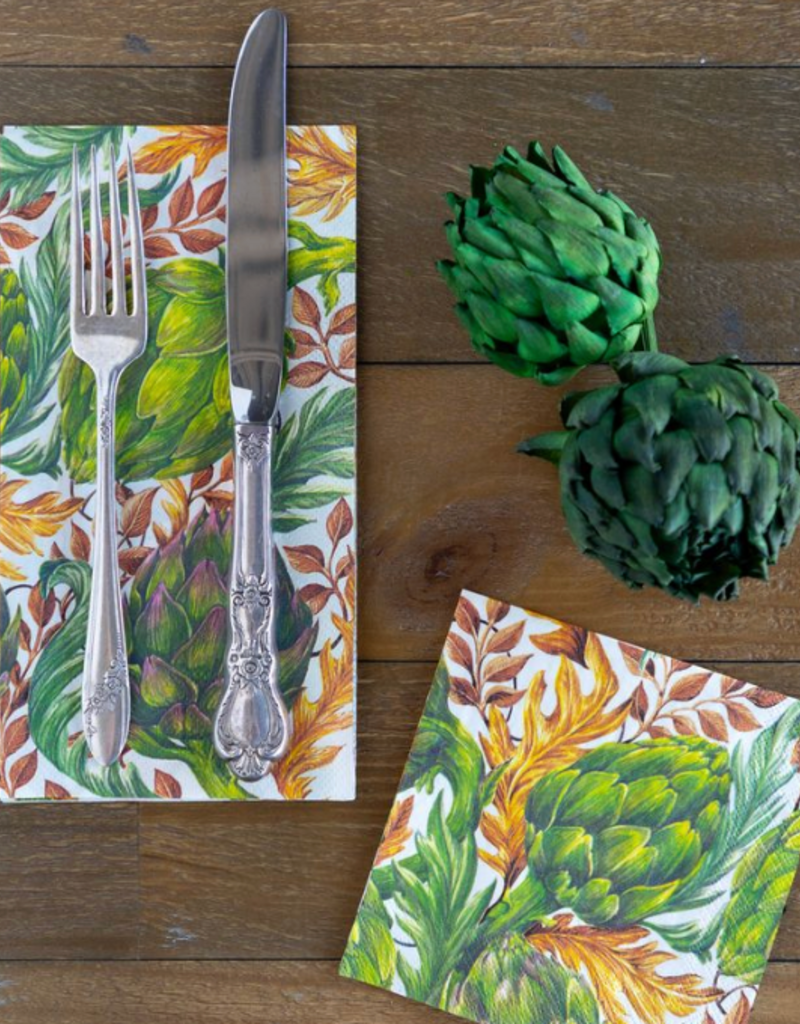 HESTER & COOK AUTUMNAL ARTICHOKES GUEST NAPKINS SET/16