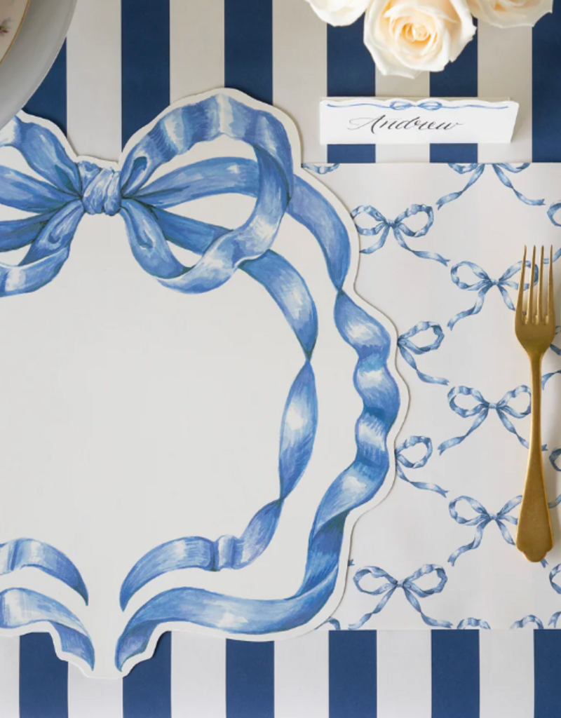 HESTER & COOK DIE-CUT HEIRLOOM BLUE BOW PLACEMATS SET/12