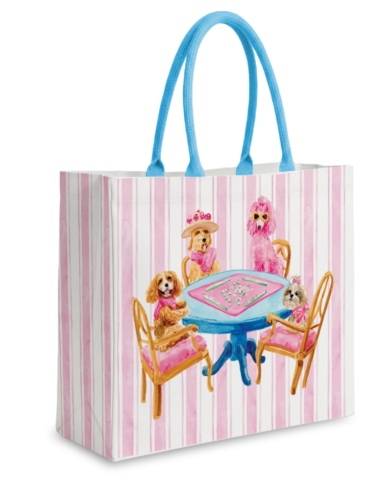 TAYLOR PALADINO DOGS PLAYING MAHJONG TOTE BAG