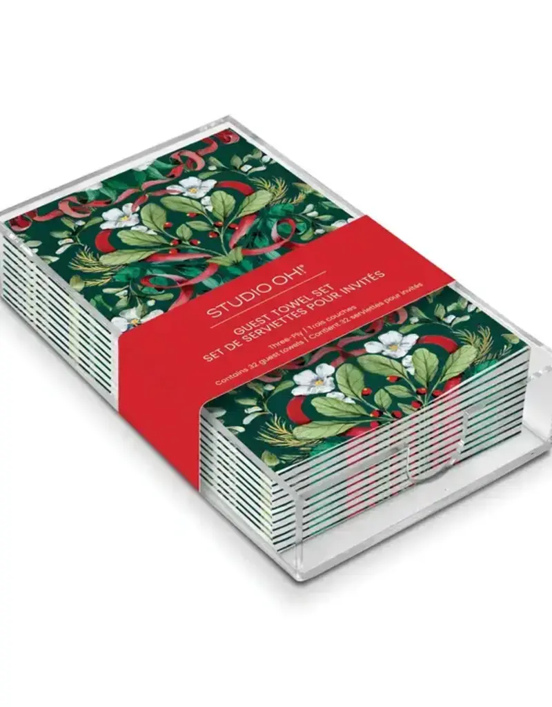STUDIO OH! RED RIBBON CHRISTMAS GUEST TOWELS