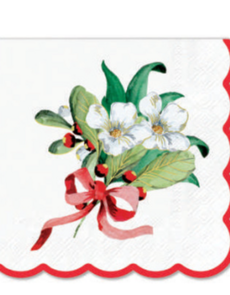 STUDIO OH! RED RIBBON CHRISTMAS SCALLOPED BEV NAPKIN