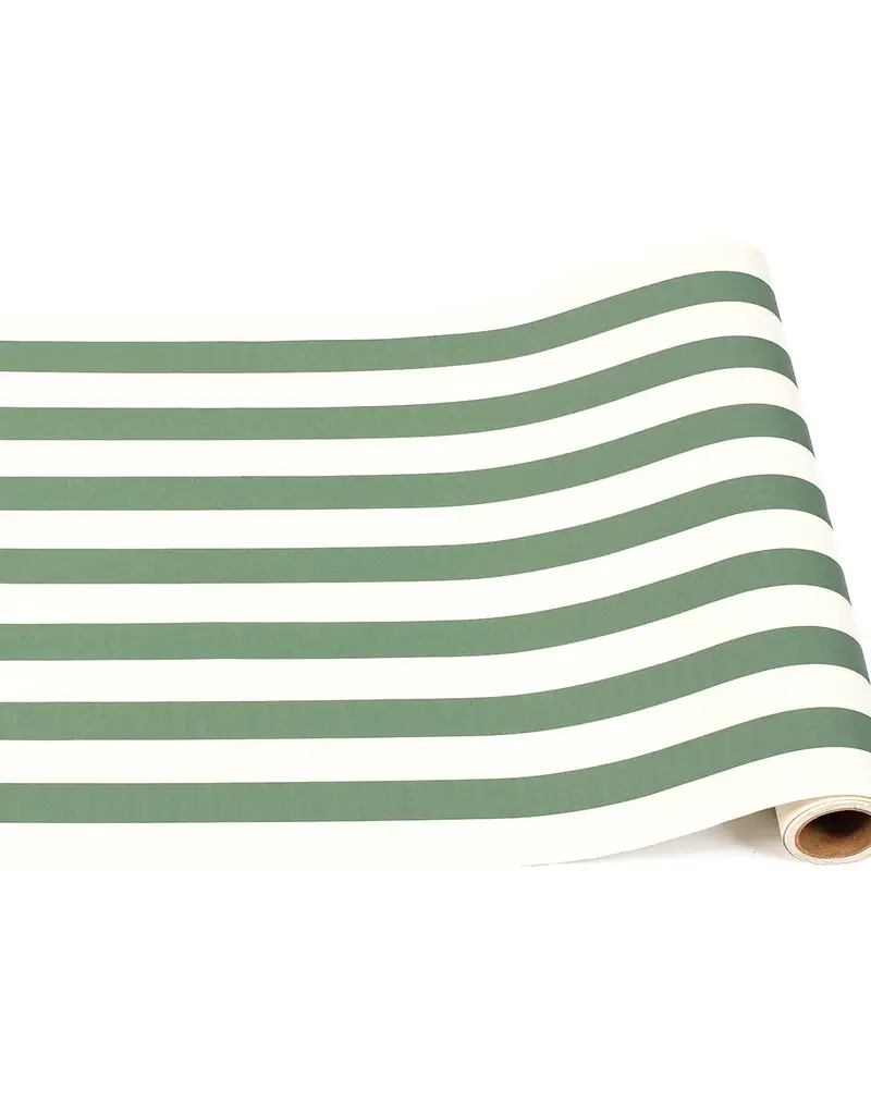 HESTER & COOK DARK GREEN CLASSIC STRIPE TABLE RUNNER 20" X 25'