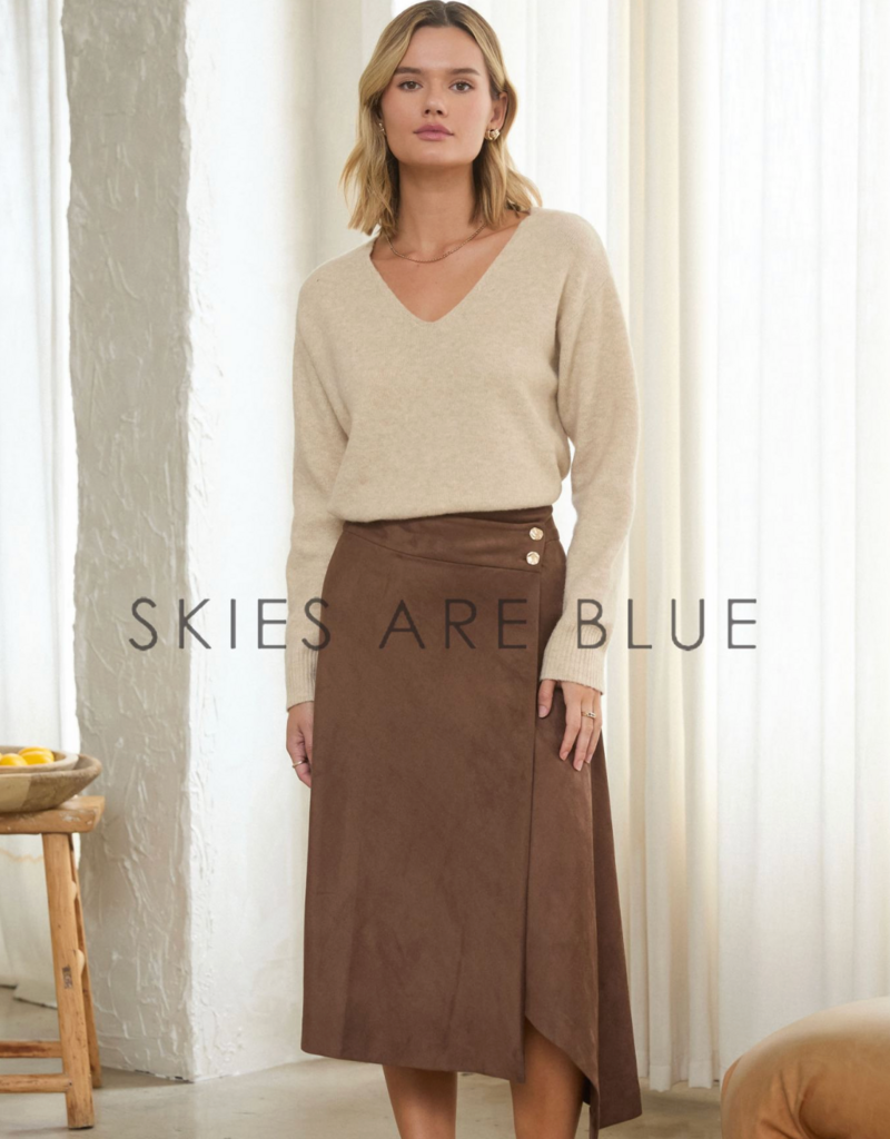 SKIES ARE BLUE KITT SUEDED SKIRT-CHOCO BROWN