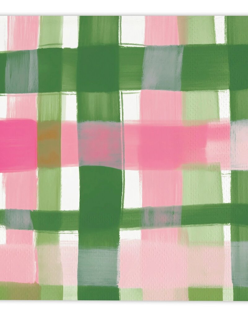 SANTA BARBARA PINK & GREEN PLAID COCKTAIL NAPKINS