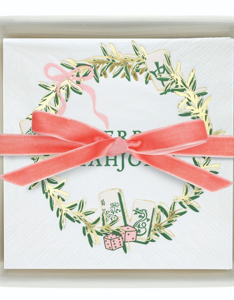 SANTA BARBARA MERRY MAHJONG COCKTAIL NAPKINS AND TRAY SET