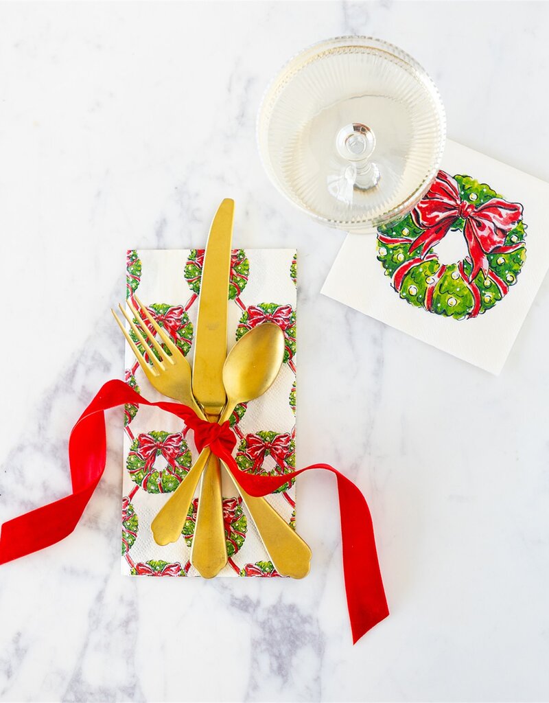 HESTER & COOK HOLIDAY WREATH COCKTAIL NAPKINS