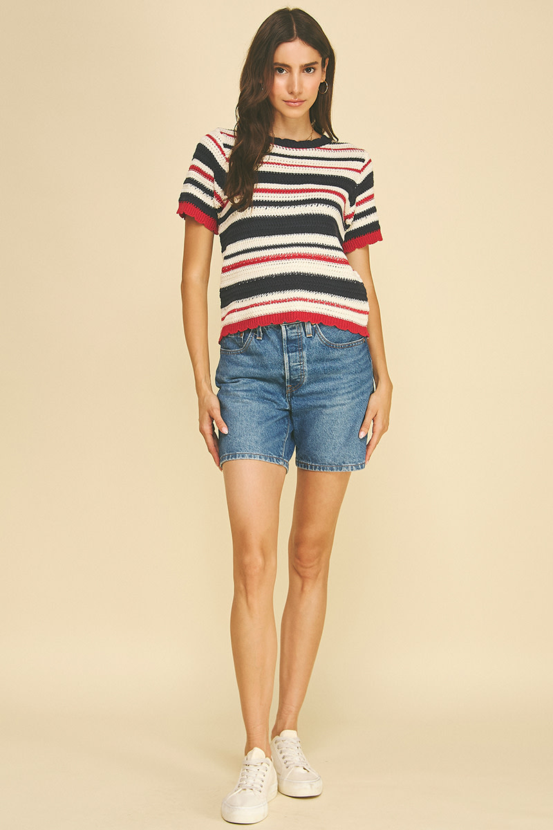 PINCH PATRIOT STRIPE SHORT SLEEVE KNIT TOP
