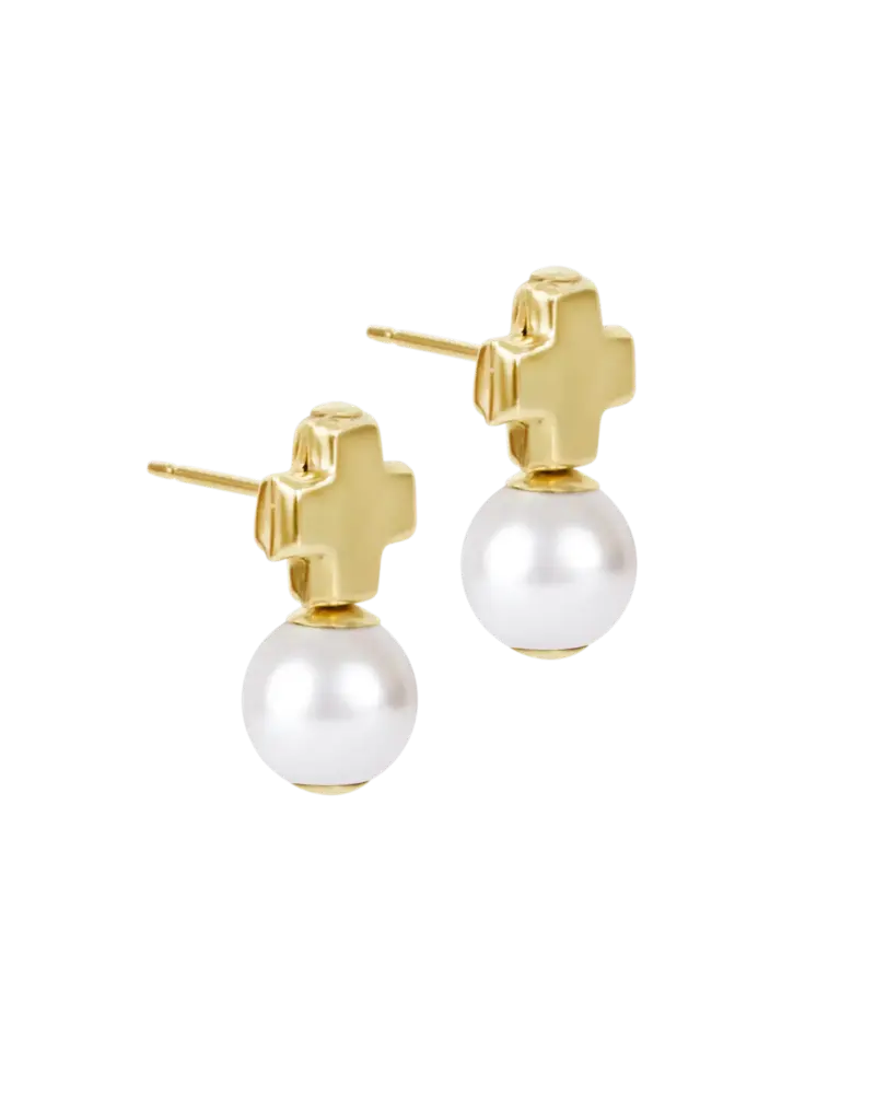 ENEWTON SIGNATURE CROSS SMALL GOLD STUD-CLASSIC PEARL