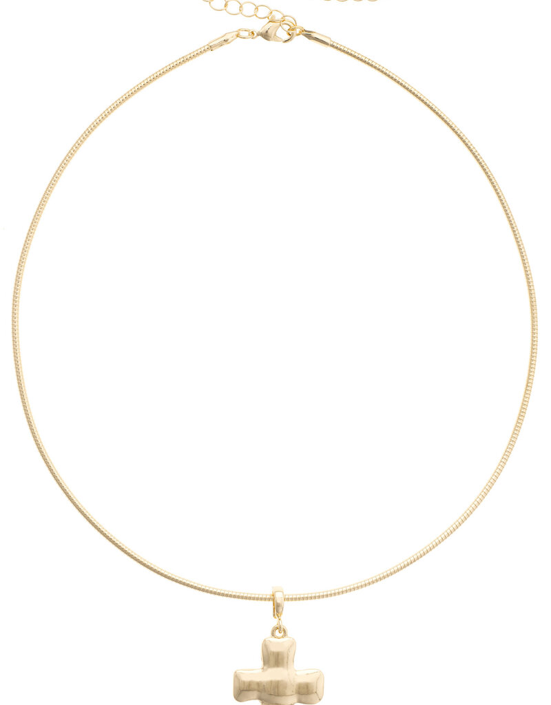 CANVAS SQUARE CROSS SKINNY COLLAR NECKLACE