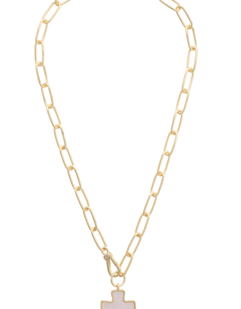 CANVAS PINKY CROSS NECKLACE-MOTHER OF PEARL