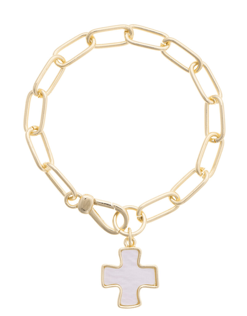 CANVAS PINKY CROSS BRACELET-MOTHER OF PEARL