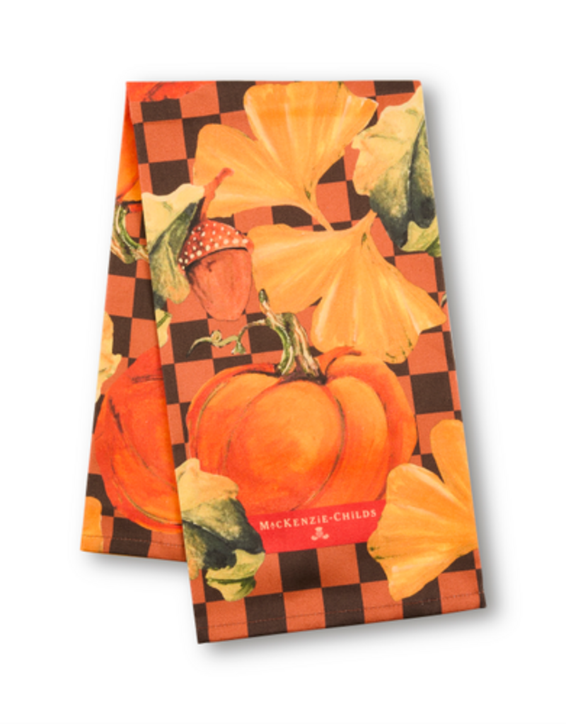 MacKenzie-Childs checked pumpkin harvest printed dish towel