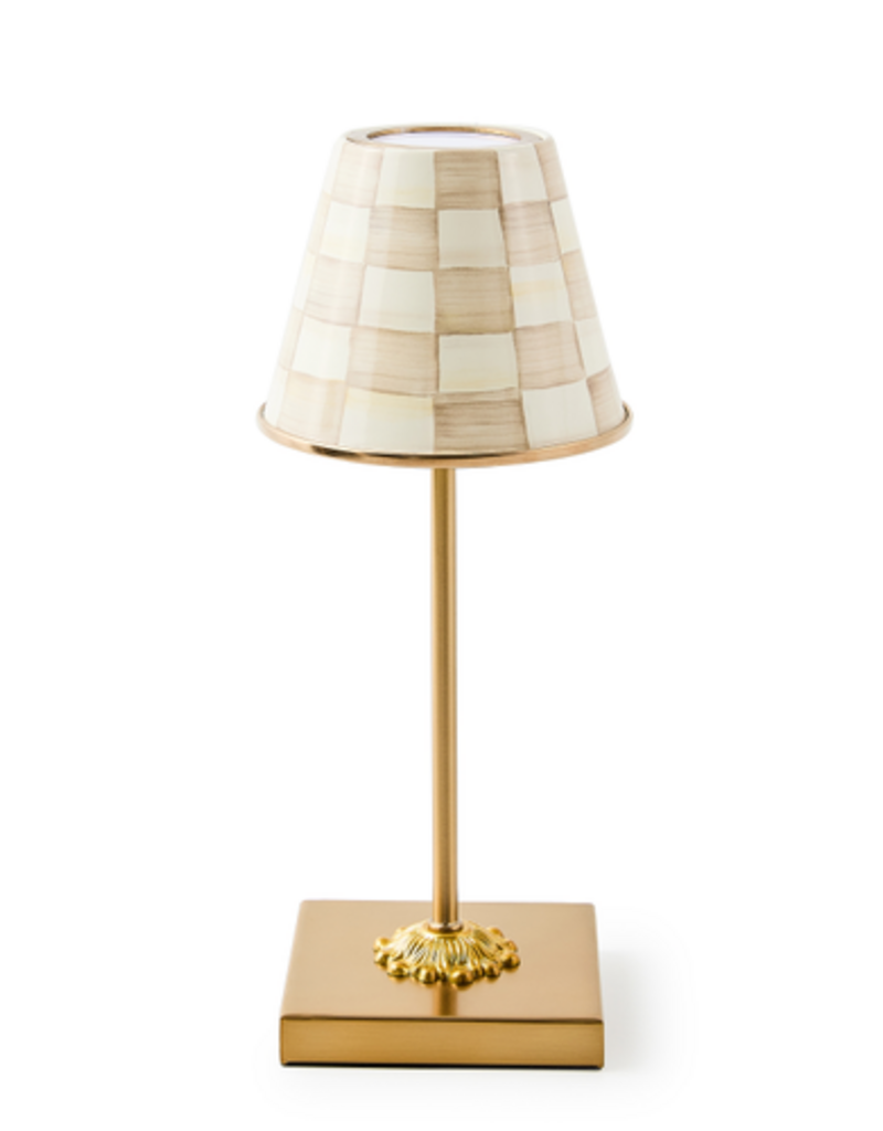 MacKenzie-Childs mocha check led rechargeable cafe table lamp