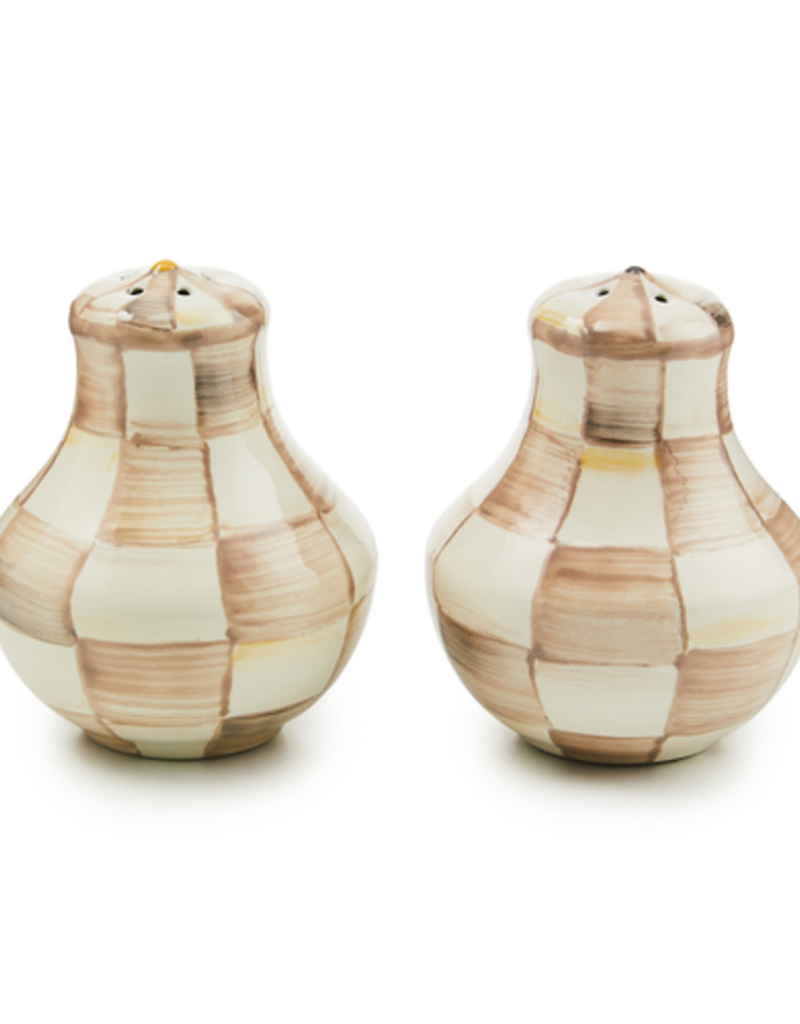 MacKenzie-Childs mocha check salt & pepper shakers