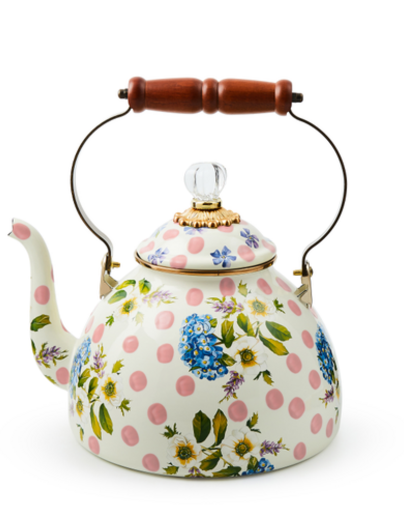 MacKenzie-Childs wildflowers pink 3 qt. tea kettle