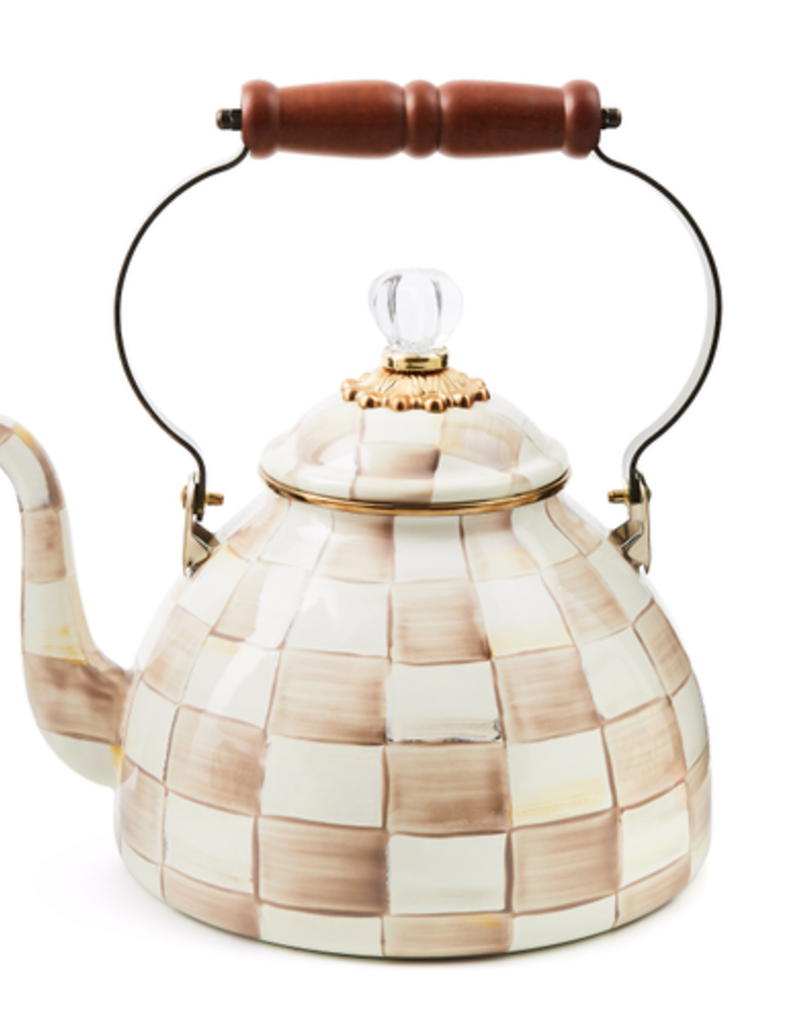MacKenzie-Childs mocha check 3 quart tea kettle