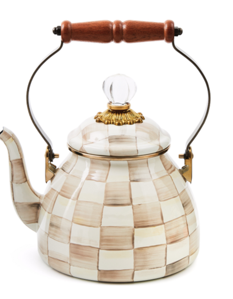 MacKenzie-Childs mocha check 2 quart tea kettle