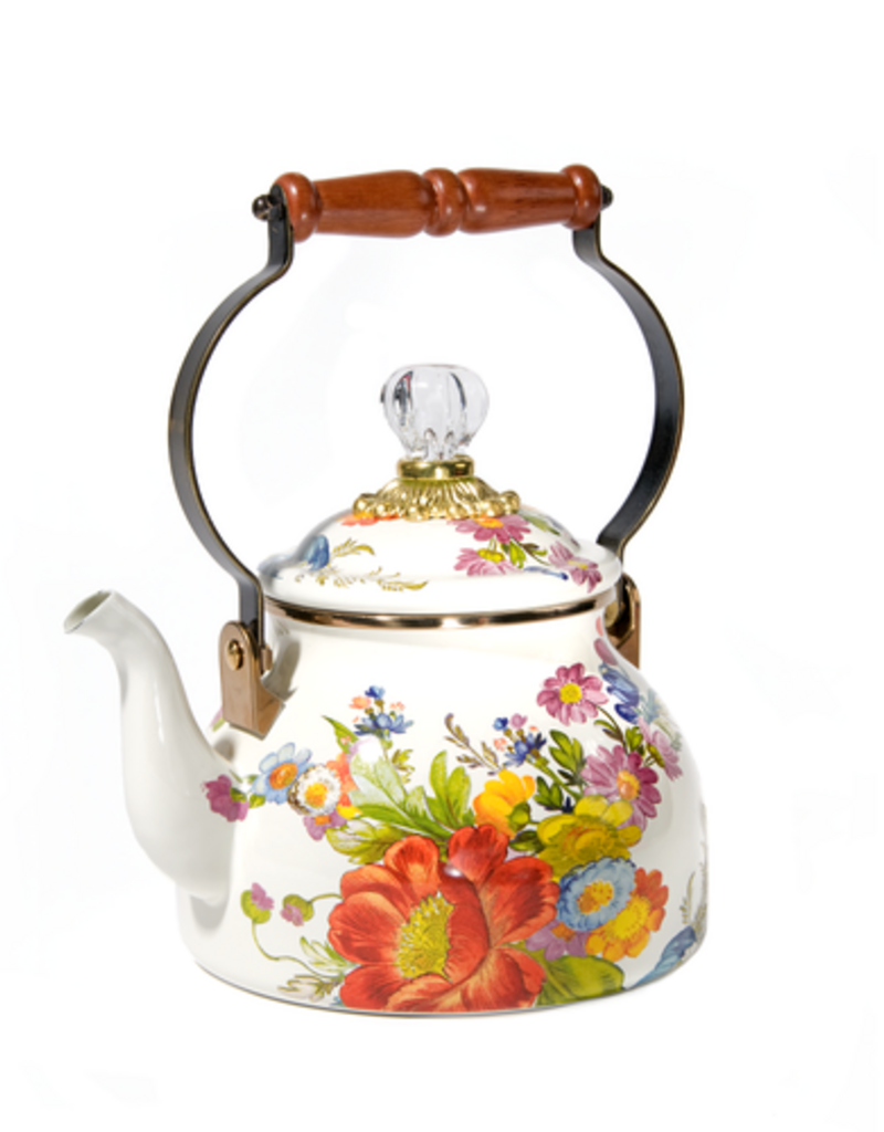 MacKenzie-Childs white flower market 2 quart tea kettle