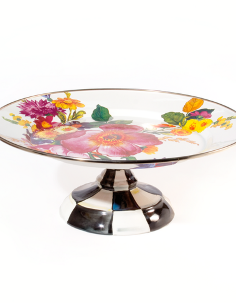 MacKenzie-Childs white flower market small pedestal platter