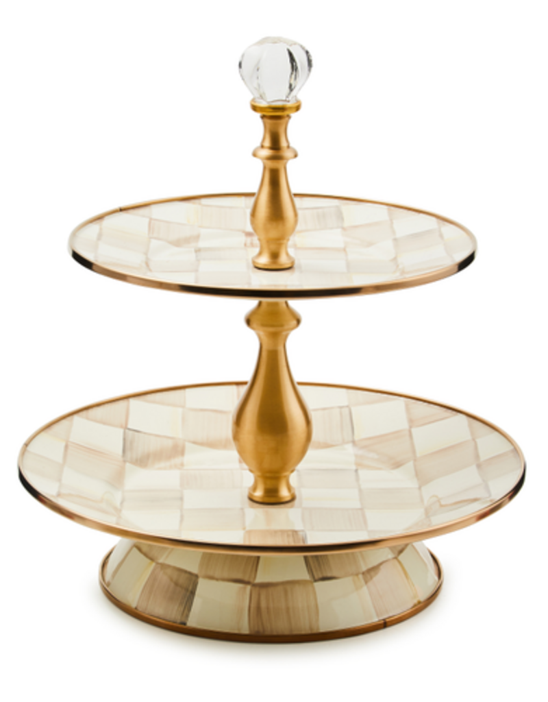 MacKenzie-Childs mocha check two tier sweet stand