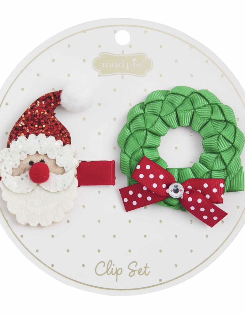 MUD PIE CHRISTMAS HAIR CLIP SETS SANTA/WREATH