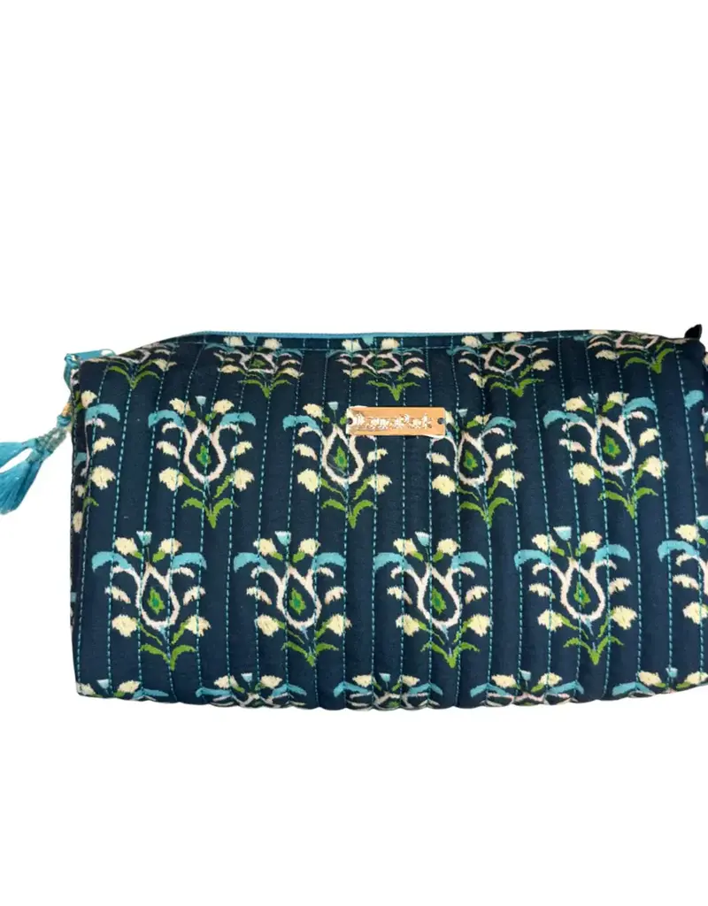 LAURA PARK DESIGNS ROSEMARY INDIGO SIGNATURE LARGE COSMETIC BAG