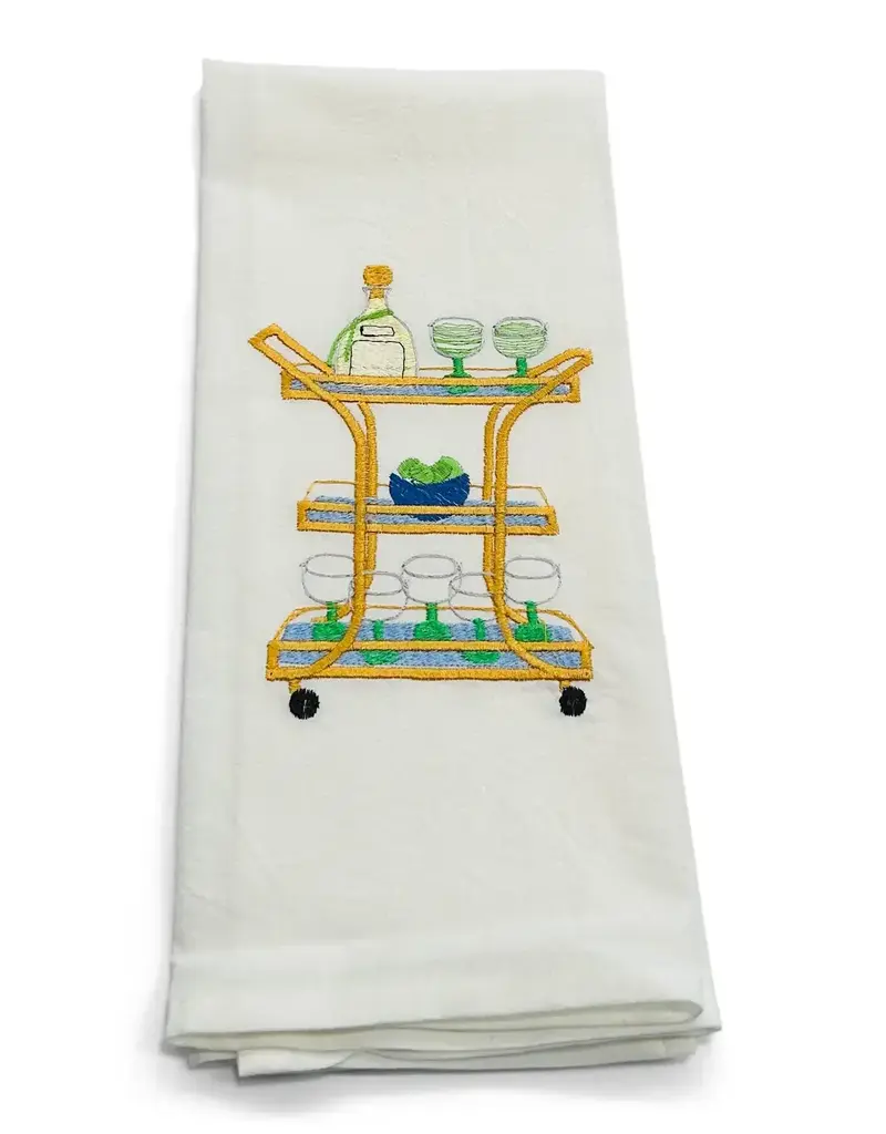 VIBRANTLY BLUE EMBROIDERED HAND TOWEL- BAR CART