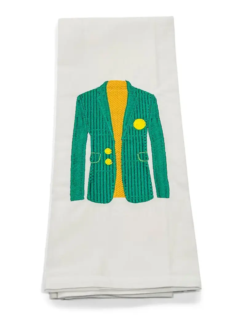 VIBRANTLY BLUE EMBROIDERED HAND TOWEL-MASTERFUL GREEN JACKET