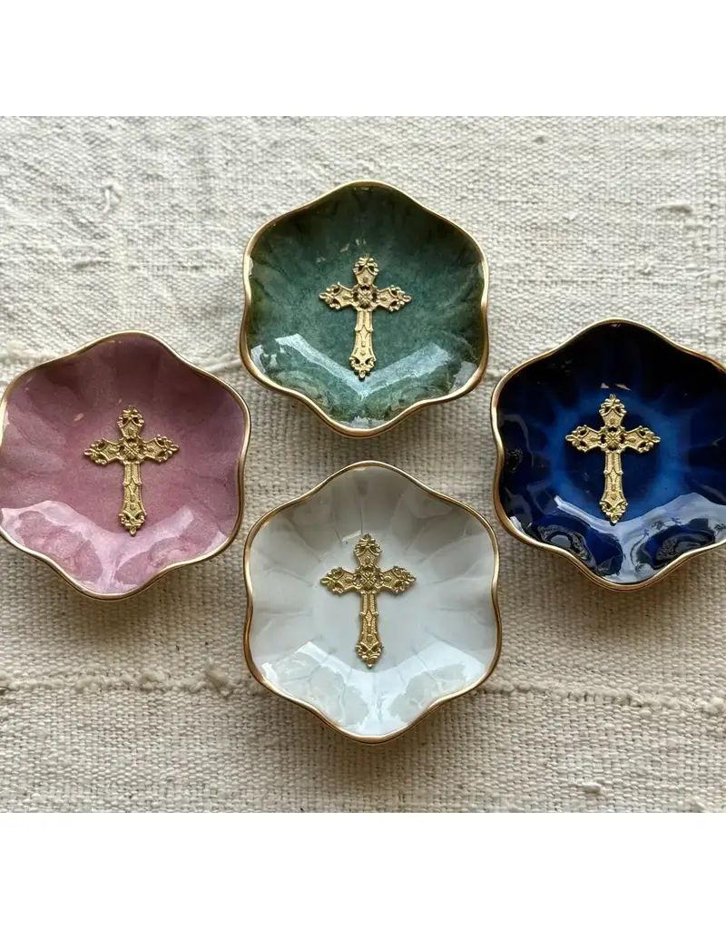 TEN TWENTY SIX DESIGNS LOTUS FLOWER CROSS JEWELRY DISH