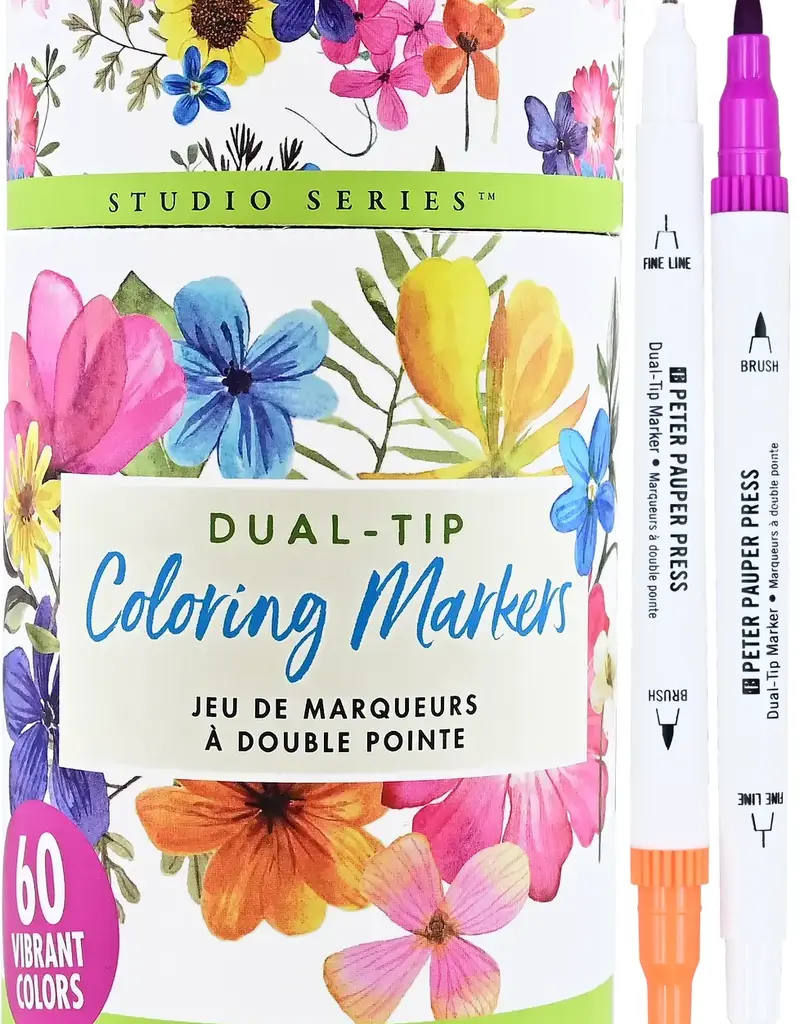 PETER PAUPER PRESS Studio Series Dual-Tip Coloring Markers (Set of 60)
