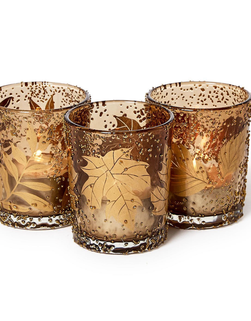 TWO'S COMPANY GOLDEN FOLIAGE TEALIGHT CANDLEHOLDERS