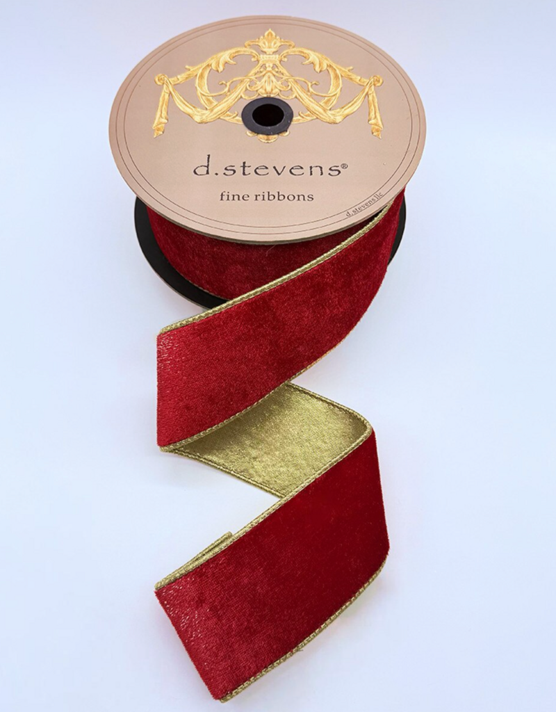 D STEVENS RED VELVET/METALLIC GOLD WIRED RIBBON