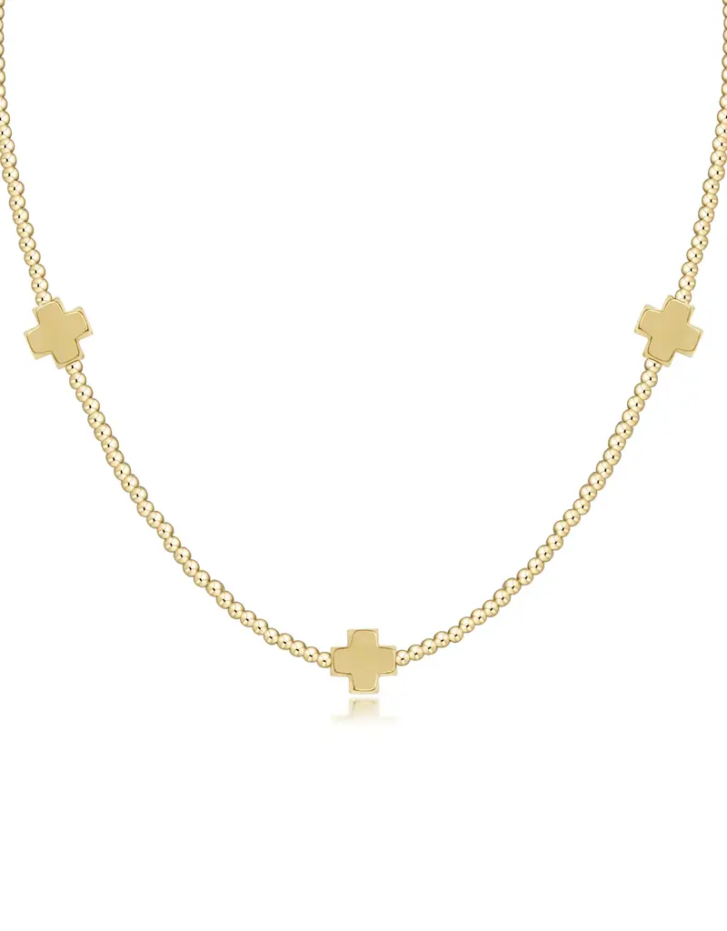 ENEWTON 15" CHOKER BEADED SIGNATURE CROSS 2MM GOLD