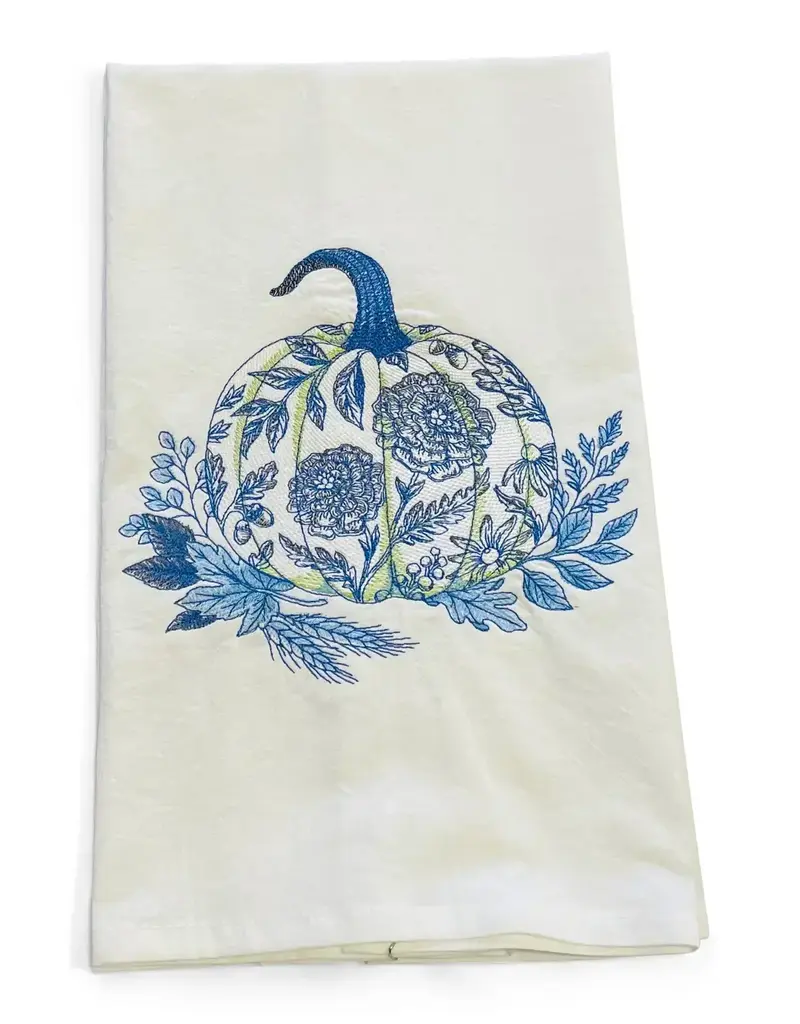 VIBRANTLY BLUE EMBROIDERED TOWEL-FRENCH COUNTRY PUMPKIN