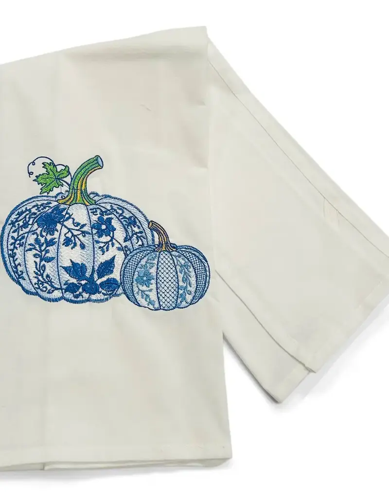 VIBRANTLY BLUE EMBROIDERED TOWEL-ROCOCO PUMPKINS