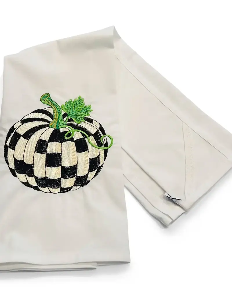 VIBRANTLY BLUE EMBROIDERED TOWEL-CHECKERED HARLEQUIN PUMPKIN