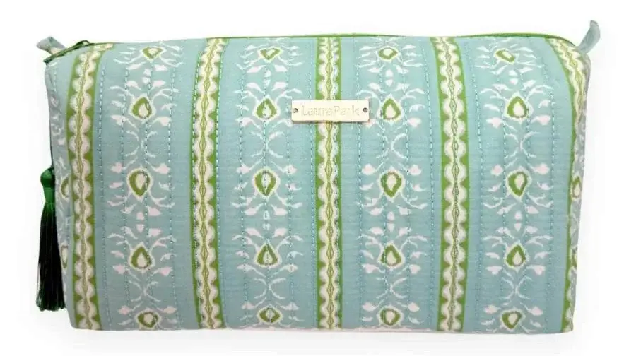 LAURA PARK DESIGNS ROSEMARY STRIPE BLUE SIGNATURE LARGE COSMETIC BAG
