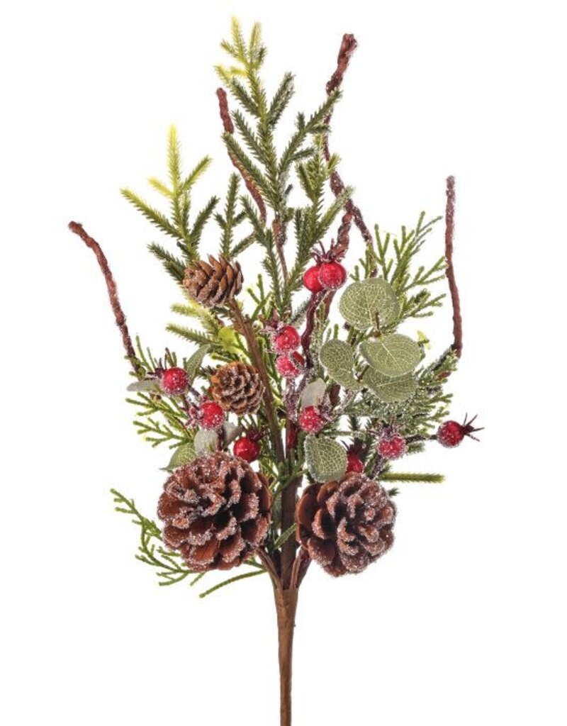 REGENCY INTERNATIONAL FROST MIXED GREENS 20" BERRY/PINE CONE SPRAY