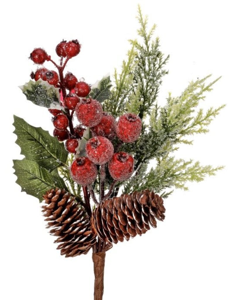REGENCY INTERNATIONAL BEADED RED BERRY CEDAR CONE PICK