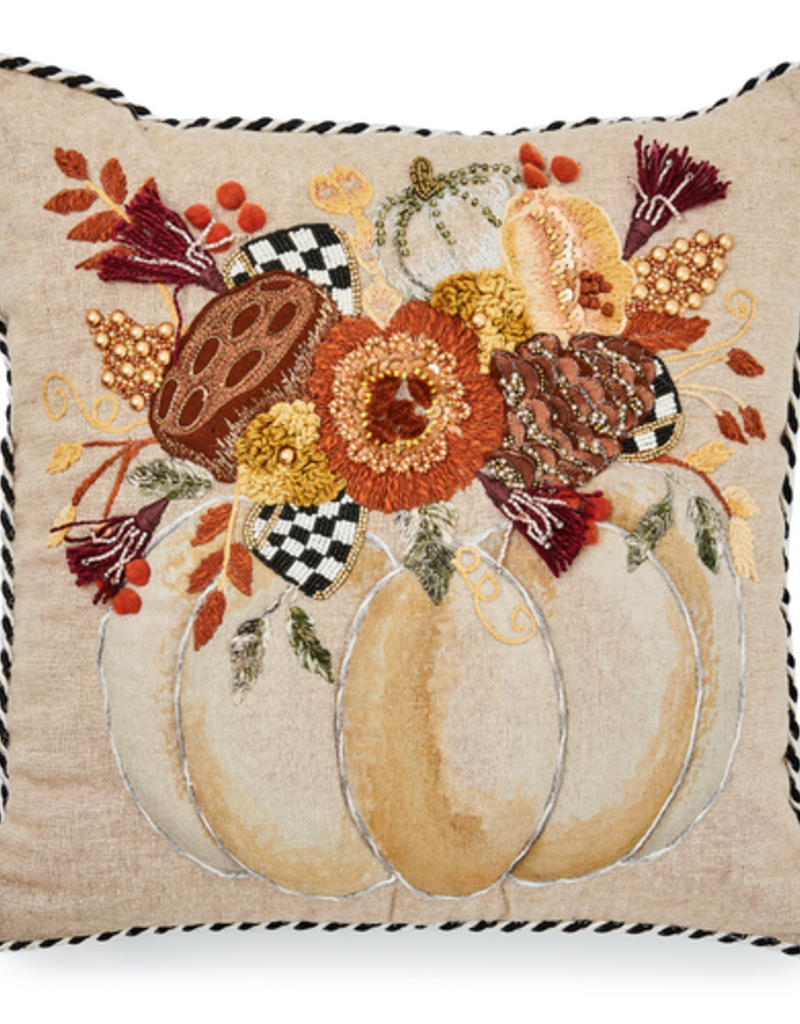 MacKenzie-Childs autumn frost beaded pumpkin throw pillow