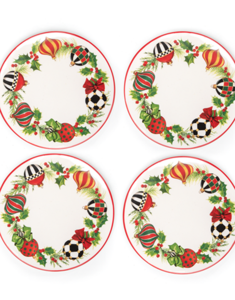 MacKenzie-Childs deck the halls salad plates, set of 4