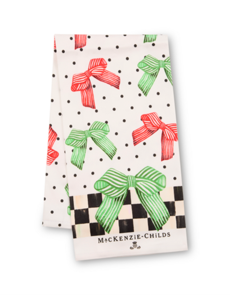 MacKenzie-Childs holiday bow printed dish towel