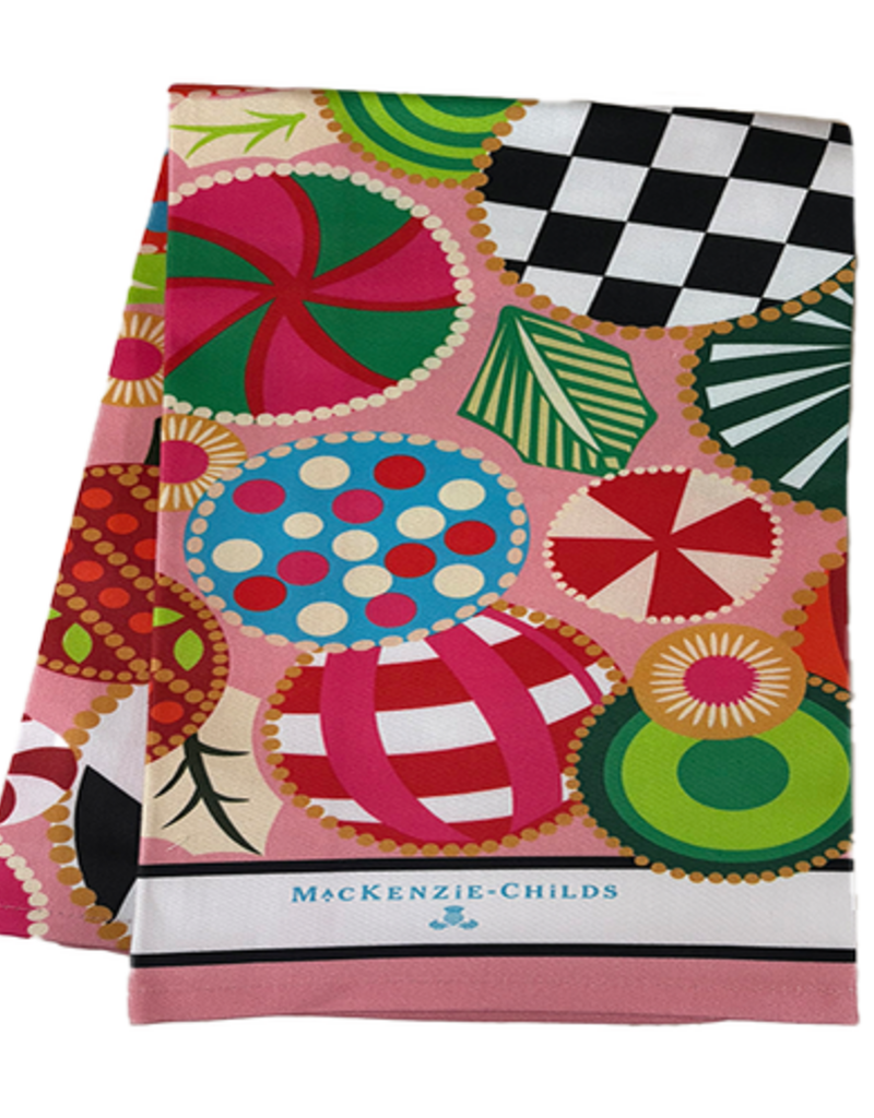 MacKenzie-Childs jolly ornaments printed dish towel
