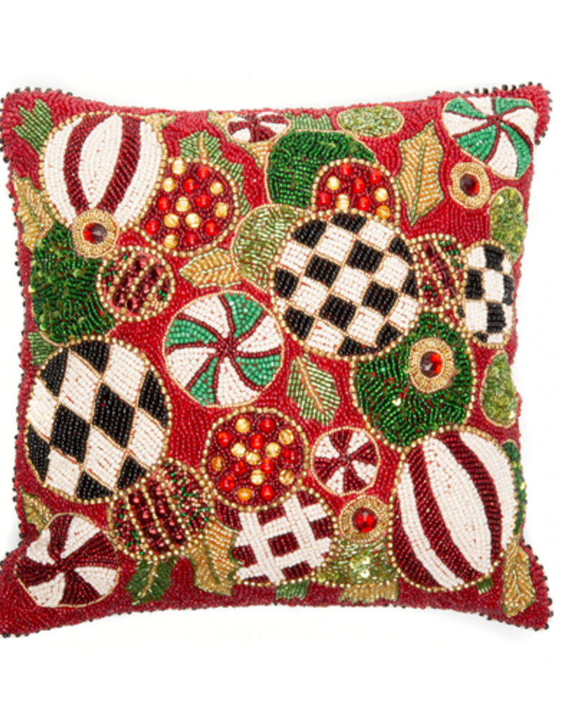 MacKenzie-Childs jolly ornaments throw pillow